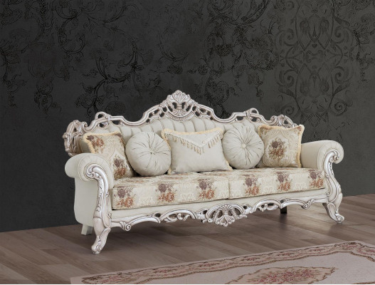 Ensemble de canapé blanc baroque Canapé Meubles rembourrés Fauteuil Table 5 pièces.