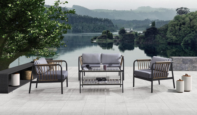 Canapé design 2 places en tissu 2 fauteuils en tissu Canapés Table basse en tissu neuf