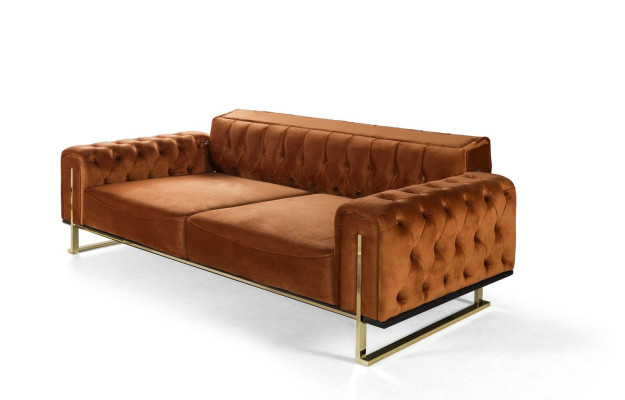Canapé Chesterfield de luxe 3 places Marron cognac Canapés en tissu d'ameublement