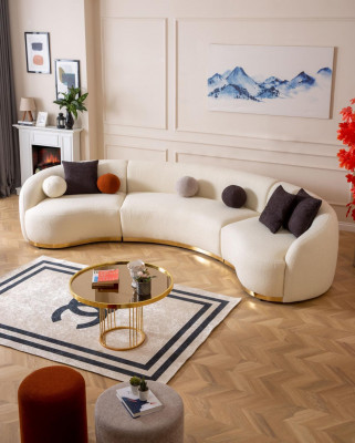 Canapé rond de designer Ensemble d'angle blanc Mobilier moderne dans le salon de luxe
