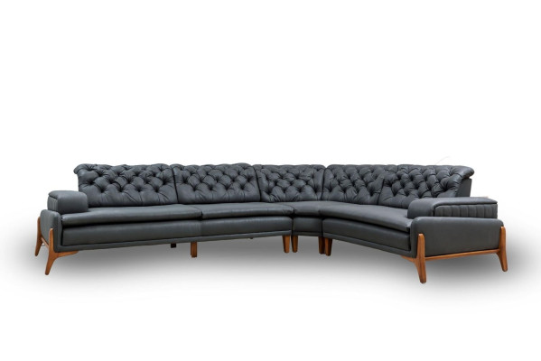 Canapé d'angle de luxe en forme de L avec système audio Moderne Gris Mobilier rembourré en similicuir