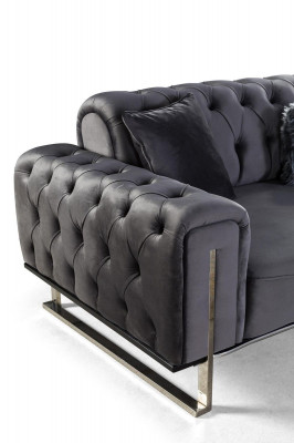 Canapé Chesterfield de luxe 3 places Canapé gris Tissu d'ameublement Canapés