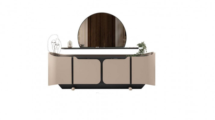 Buffet commode commode avec armoire à miroir en bois beige ensemble moderne