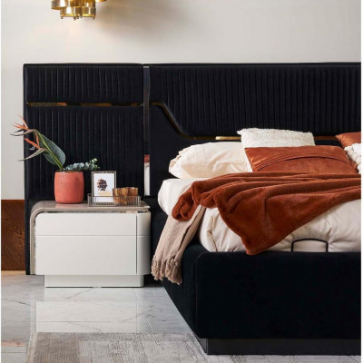 Cadre de lit de suite Chambre à coucher Lit double Ensemble 6 pièces Bois Design bleu