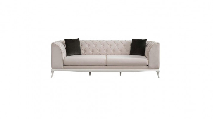 Salon Canapé en tissu Trois places Chesterfield Canapé Trois places en tissu beige
