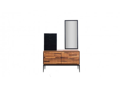 Chambre Commode avec Miroir Armoire en Bois Marron Ensemble de commodes