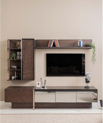 Étagère murale pour télévision, étagères, meuble TV, basse, buffet, en bois brun, armoire.