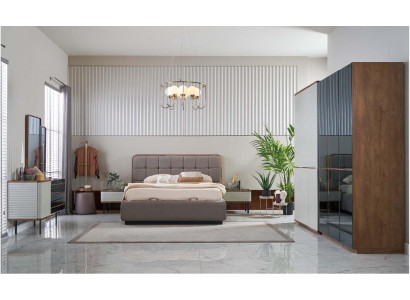 Chambre complète Ensemble 5 pièces Lit double en bois marron Cadre de lit