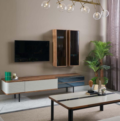 Unité murale Meuble TV Armoire TV Meuble bas Buffet Commode Marron Bois Armoire Moderne
