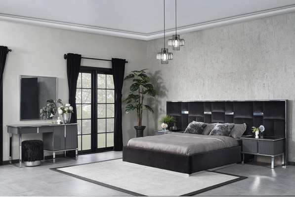 Chambre Mobilier complet Lit 2x Tables de chevet Coiffeuse de luxe