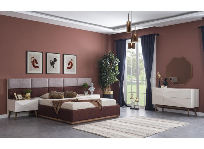 Meubles de chambre modernes, aménagement complet, lit design, 2 tables de chevet.