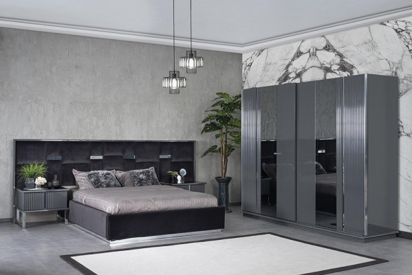 Meubles de chambre complète Lit double 2x Tables de chevet Armoire de luxe