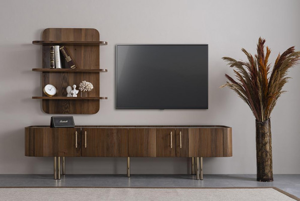 Salle de séjour Mobilier Design Unité murale Support TV de luxe Étagères murales brunes