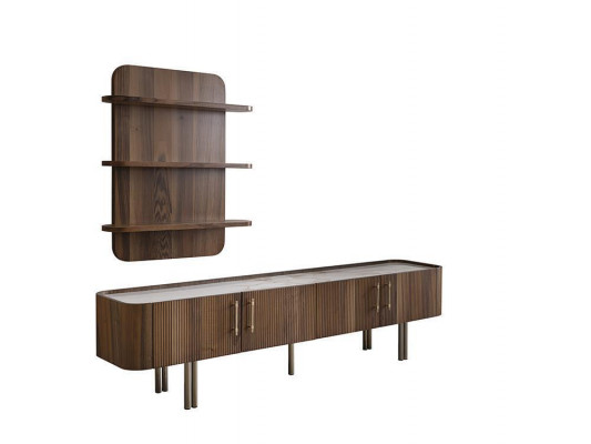 Salle de séjour Mobilier Design Unité murale Support TV de luxe Étagères murales brunes