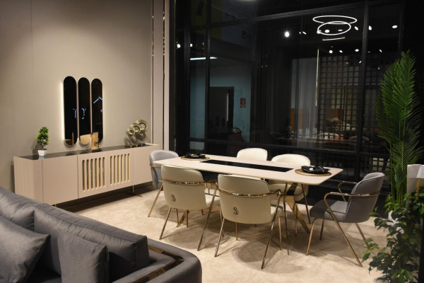 Ensemble de salle à manger de luxe : Table à manger + 6 chaises + Buffet avec miroir