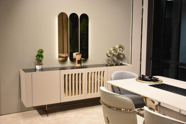 Ensemble de salle à manger de luxe : Table à manger + 6 chaises + Buffet avec miroir