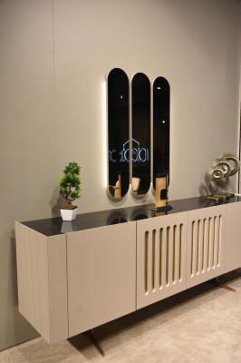 Ensemble de salle à manger de luxe : Table à manger + 6 chaises + Buffet avec miroir