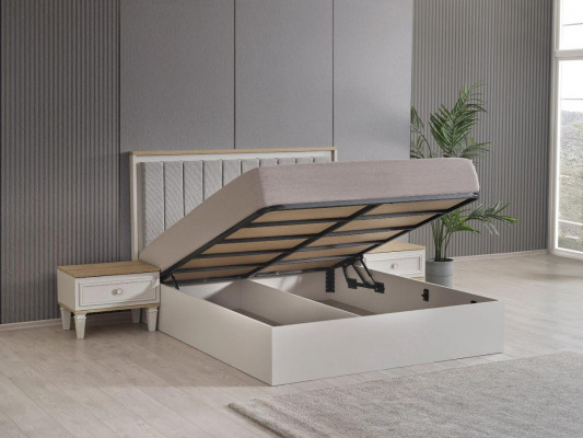 Suite lit double Chambre lit Tables de chevet Gris Bois Ensemble 3 pièces