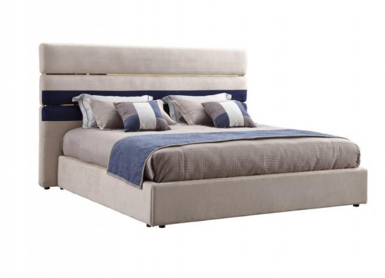 Lit double design moderne avec cadre en bois Lit élégant Nouveau en beige