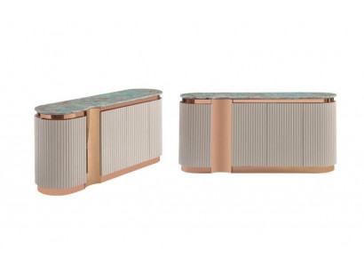 Meuble élégant Commode Buffet Miroir Bois Salle à manger Armoires Ensemble beige