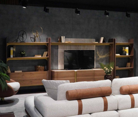 Unité murale de luxe Design Salon Suite Meubles Étagère en bois marron Étagères