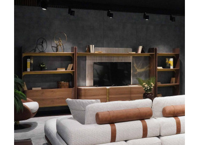 Unité murale de luxe Design Salon Suite Meubles Étagère en bois marron Étagères