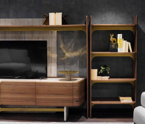 Unité murale de luxe Design Salon Suite Meubles Étagère en bois marron Étagères