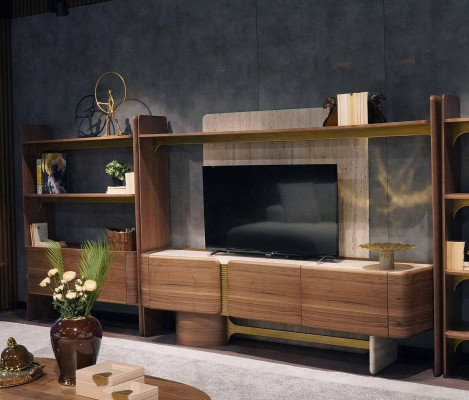 Unité murale de luxe Design Salon Suite Meubles Étagère en bois marron Étagères