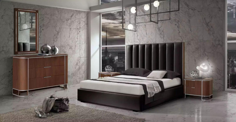 Ensemble de chambre moderne complet avec lit de designer + 2 tables de chevet 3 pièces.