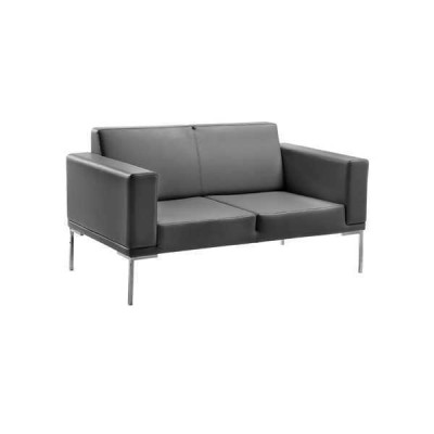 Grande canapé rembourré design 2 places imitation cuir gris pour bureau