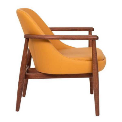 Chaise rembourrée orange avec cadre en bois, designeur, chaise de salle à manger, place assise unique.