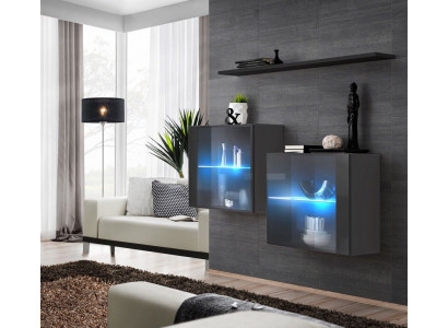 Ensemble de meubles de salon de luxe avec unité murale design, armoire murale et étagère murale.