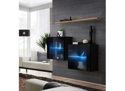 Meuble mural de luxe noir pour salon, étagère murale de meuble de designer.