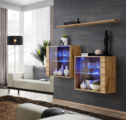 Salle de séjour Armoires Vitrine Étagère murale Salon de luxe Marron Ensemble 3 pièces.