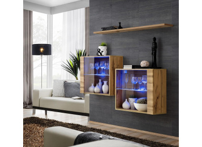 Salle de séjour Armoires Vitrine Étagère murale Salon de luxe Marron Ensemble 3 pièces.