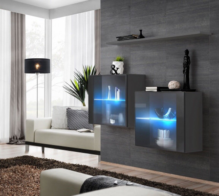 Armoire murale grise neuve Meuble Meuble mural 130 cm Ameublement Luxe Complet Mobilier en bois