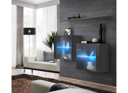 Armoire murale grise neuve Meuble Meuble mural 130 cm Ameublement Luxe Complet Mobilier en bois