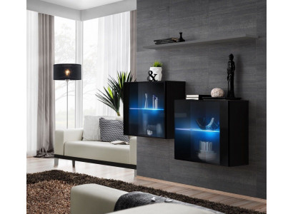 Unité murale Meubles en bois Ameublement Luxe Designer Ensemble complet de 3 pièces. Étagère murale