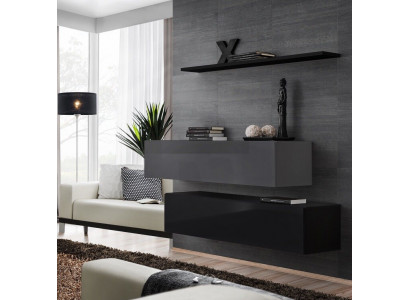 Unité murale Salon moderne en bois noir Armoire Étagère murale
