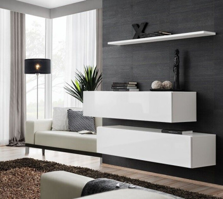 Suite Blanche Ensemble 3 pièces Armoire Murale complète Unité Murale Étagère Murale Design Moderne