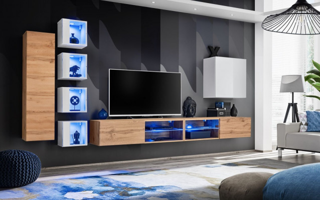 Mobilier design moderne Étagères murales Meuble TV Buffet bas Armoire murale Penderie suspendue Mobilier en bois