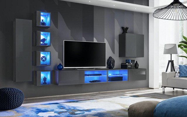 Unité murale Luxe 3x Meuble Meubles Mobilier de salon Étagères noires