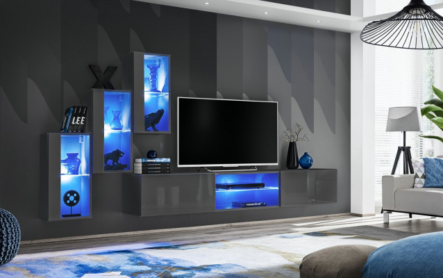 Suite Ensemble de 4 pièces, unité murale, buffet de luxe design, banc de télévision, meuble bas en bois