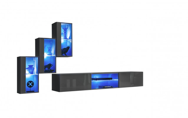 Suite Ensemble de 4 pièces, unité murale, buffet de luxe design, banc de télévision, meuble bas en bois