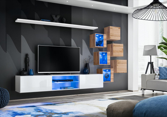 nouvel ensemble complet de 8 pièces de mobilier mural de luxe buffet télé bas meuble mural étagères