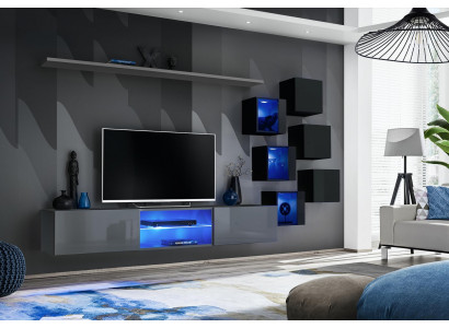 Définir les meubles en bois de sideboard de basse de télévision d'unité murale d'ameublement grise moderne