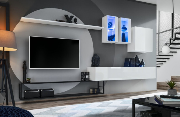 Unité murale complète Designer Meubles de luxe pour salon Blanc TV Buffet bas Buffet