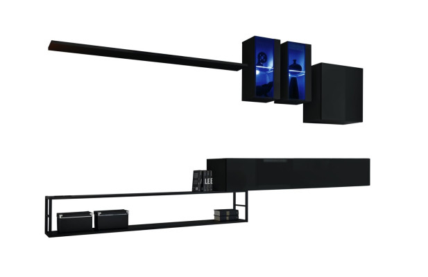 Ensemble mural de designer Noir Moderne Luxueux Support TV en Bois Meubles Ameublement Suite