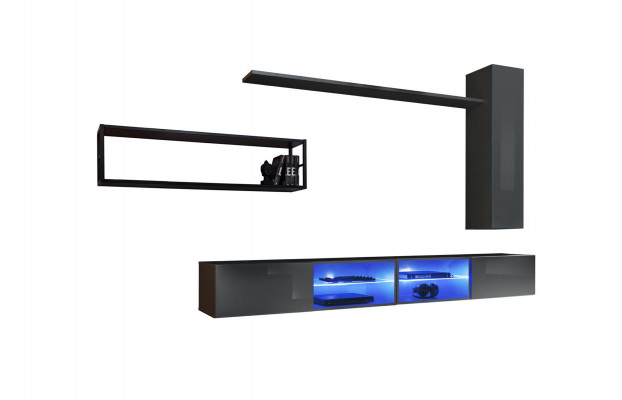 Ensemble mural complet gris Meuble de salon Armoire murale de luxe Étagères murales neuves