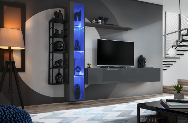 Style de design d'ameublement d'unité murale moderne Salon TV Lowboard Vitrine murale
